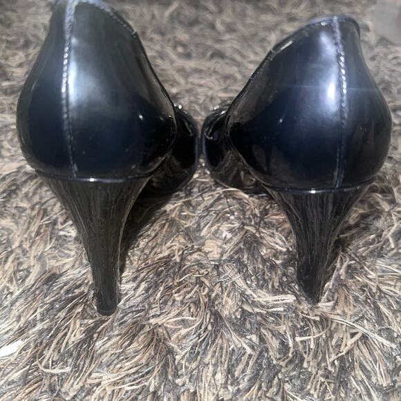 Gucci Black Patent Leather Pumps Silver Buckle Blue Satin Heels Sz EU 36 - Picture 9 of 10